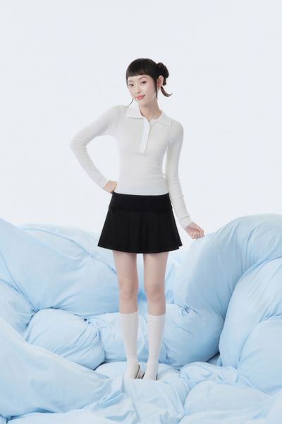  Chân váy Black Bow Pleated Mini Skirt 
