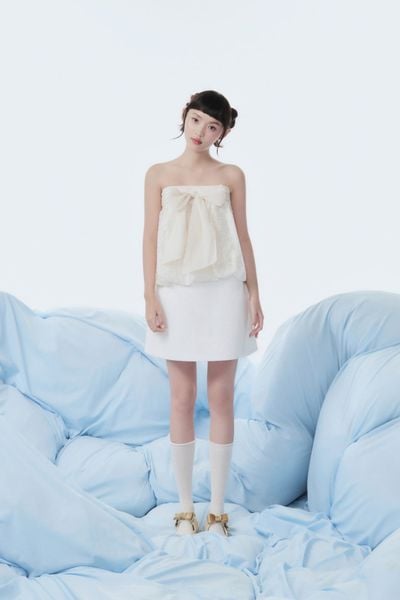  Áo cúp ngực Cream Bow Lace Puff Cup Top 