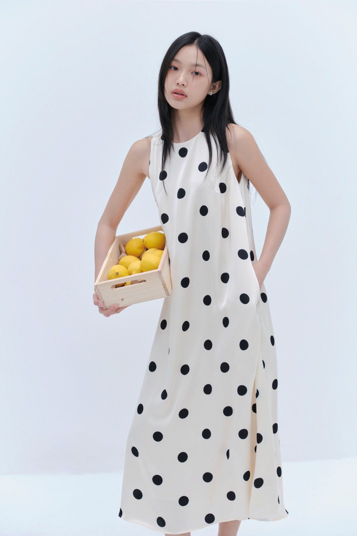 Cream Dot Halter Neck Maxi Dress