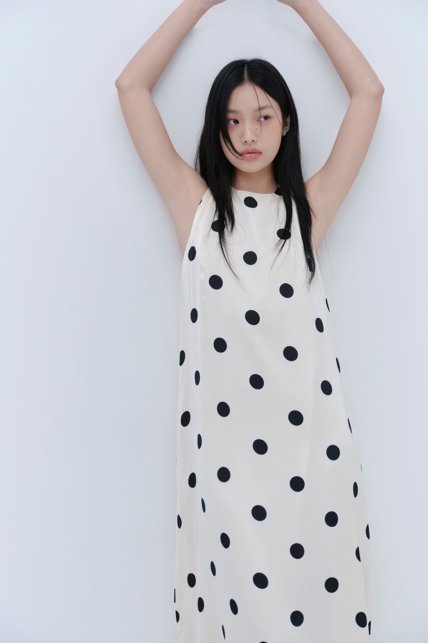 Cream Dot Halter Neck Maxi Dress