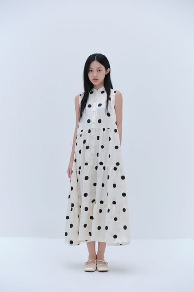  Cream Dot Loose Maxi Dress 
