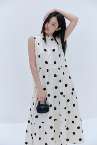 Váy maxi kiểu suông kem Cream Dot Loose Maxi Dress