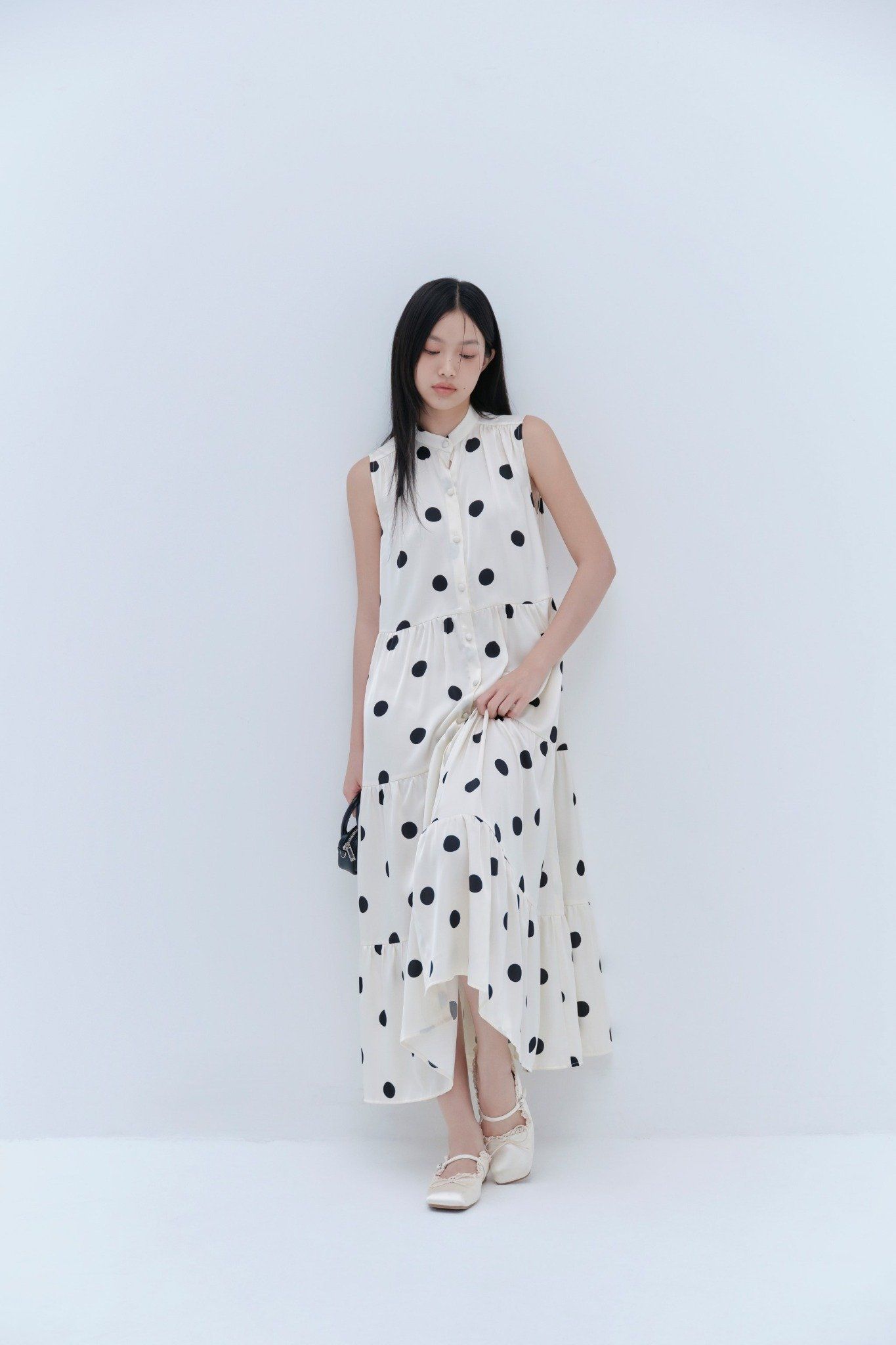 Cream Dot Loose Maxi Dress
