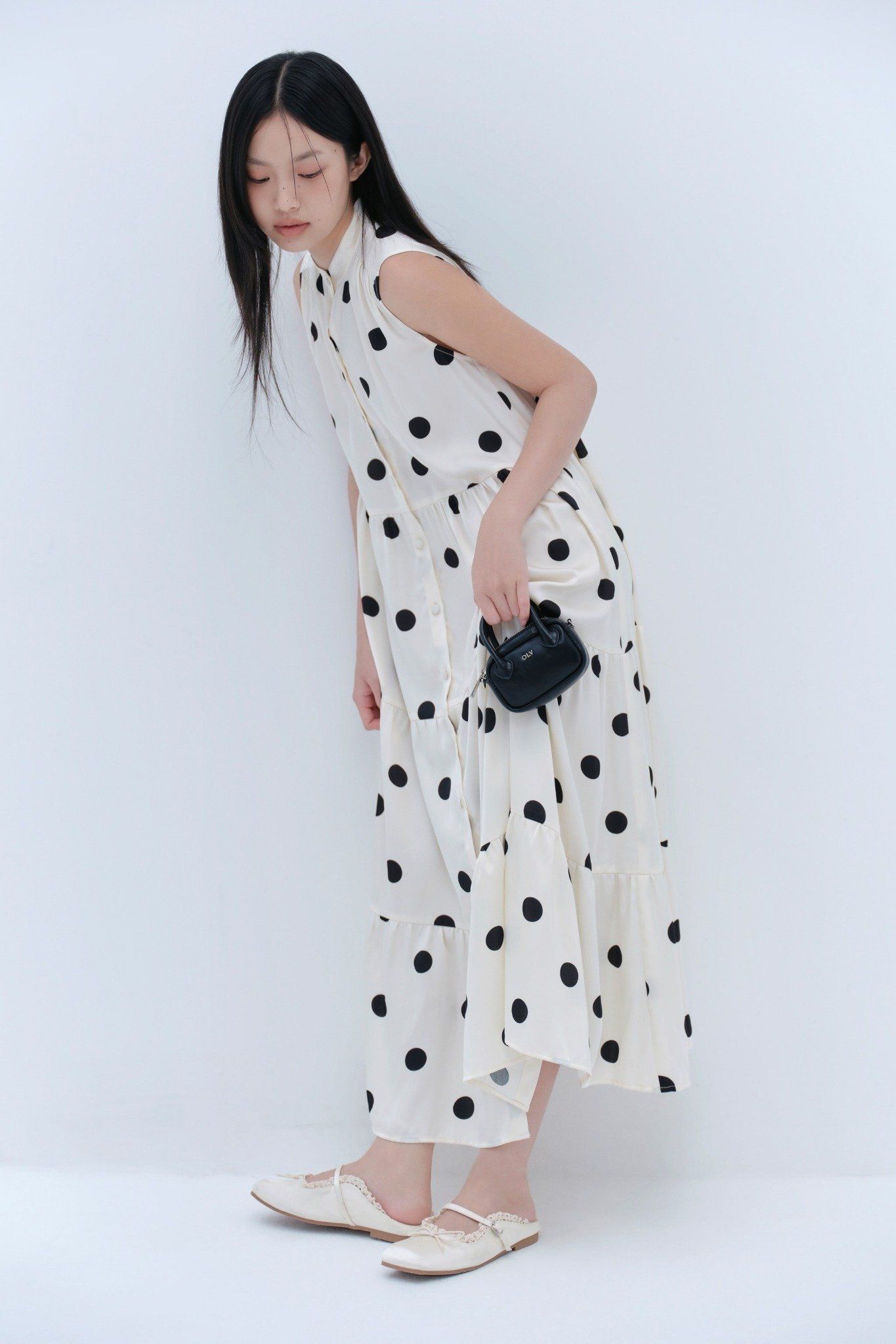 Cream Dot Loose Maxi Dress