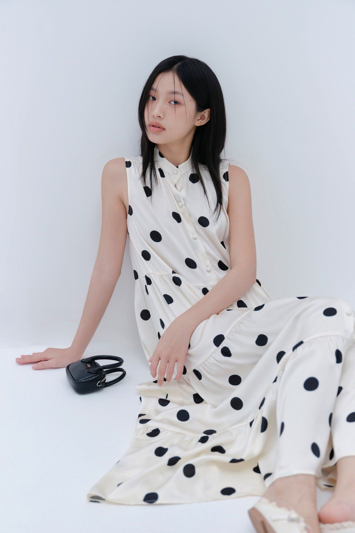 Cream Dot Loose Maxi Dress