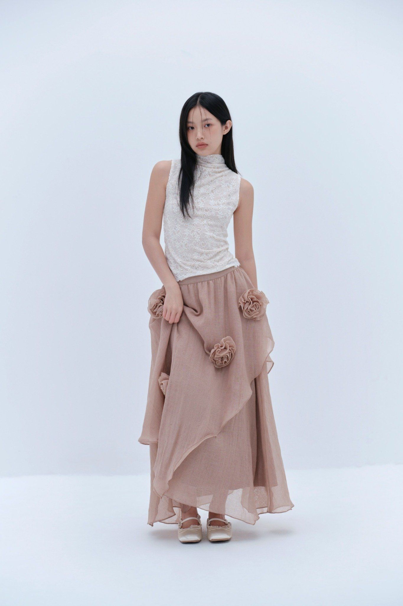 Tan Fleur Mesh Cup Dress