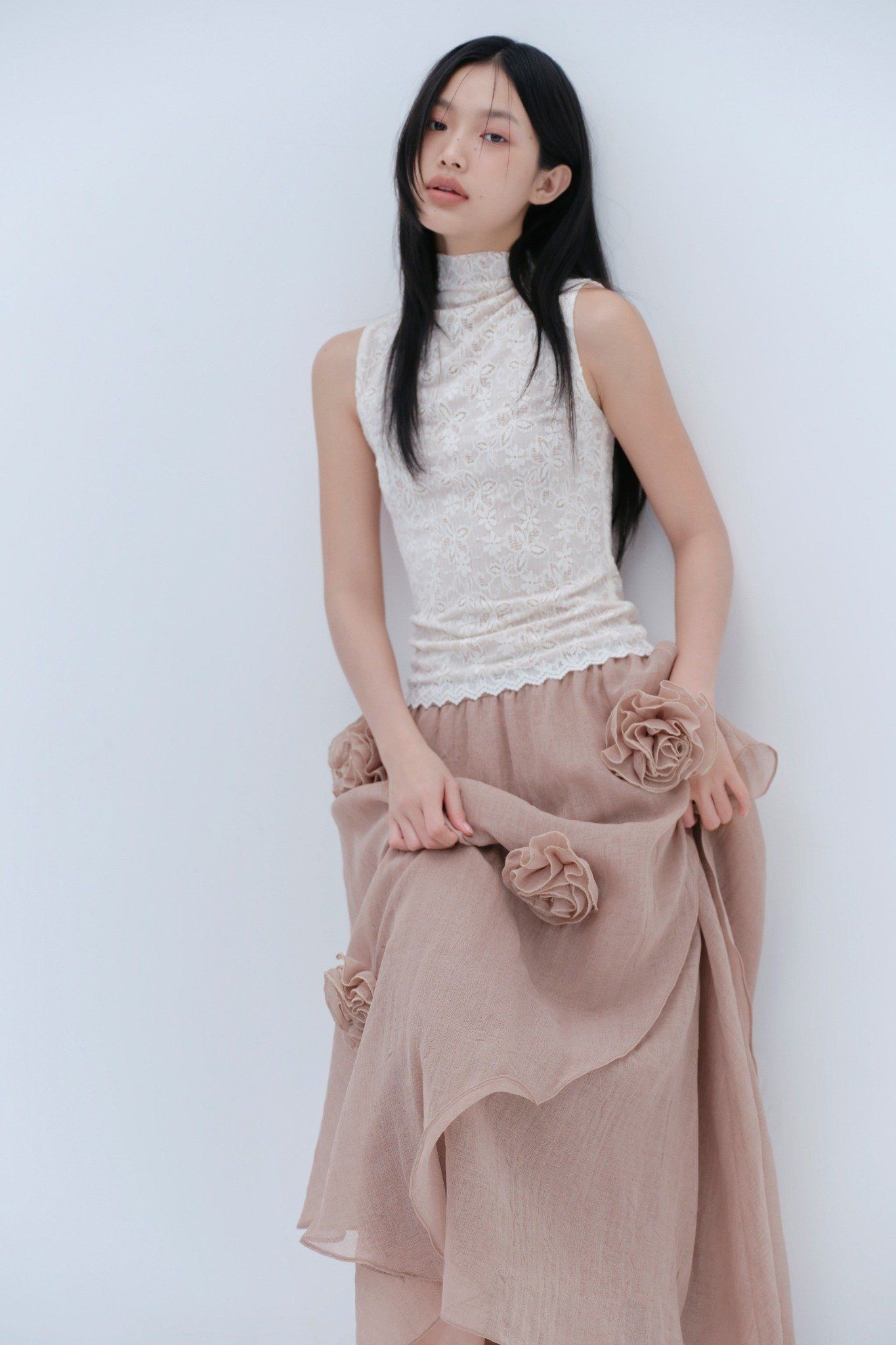 Tan Fleur Mesh Cup Dress