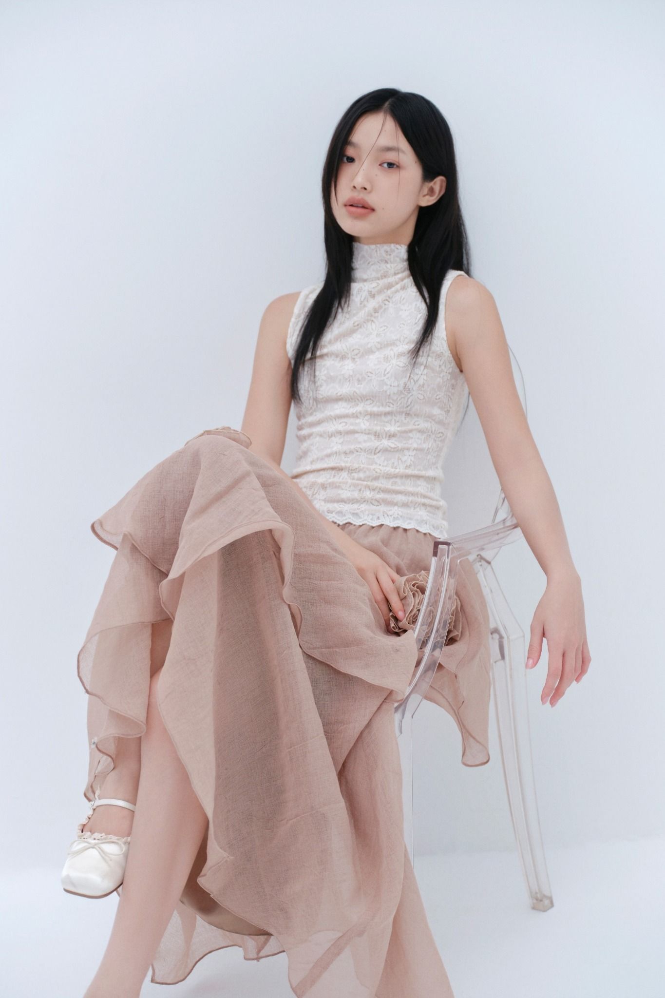 Tan Fleur Mesh Cup Dress