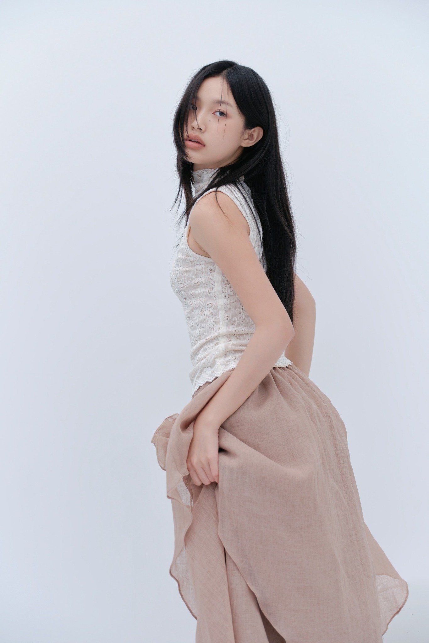 Tan Fleur Mesh Cup Dress