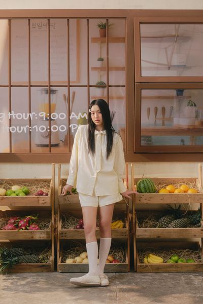  Yellow Linen Long Sleeve Tie Set 