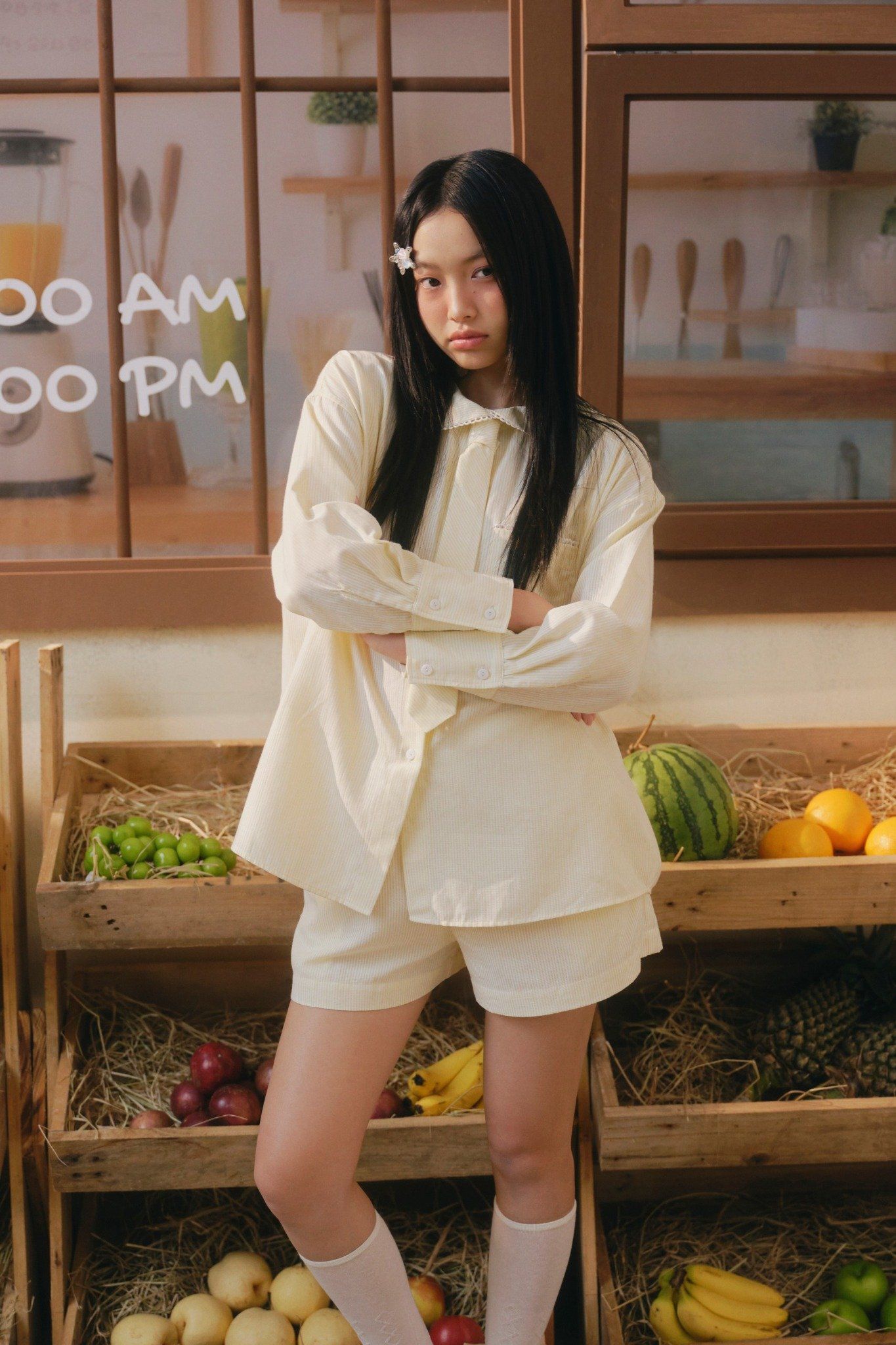 Yellow Linen Long Sleeve Tie Set