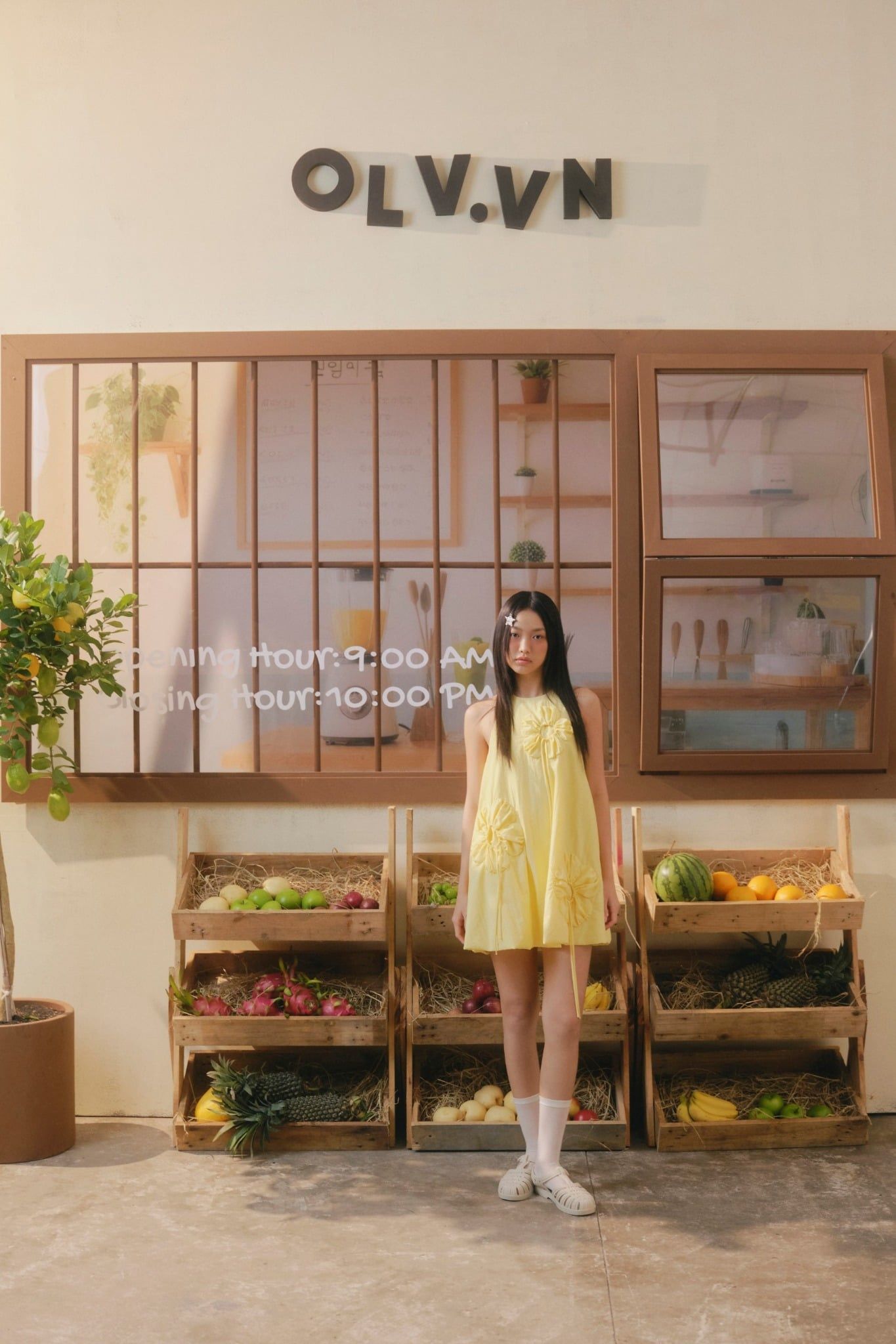 Váy bí họa tiết hoa Yellow Fleur Puff Mini Dress