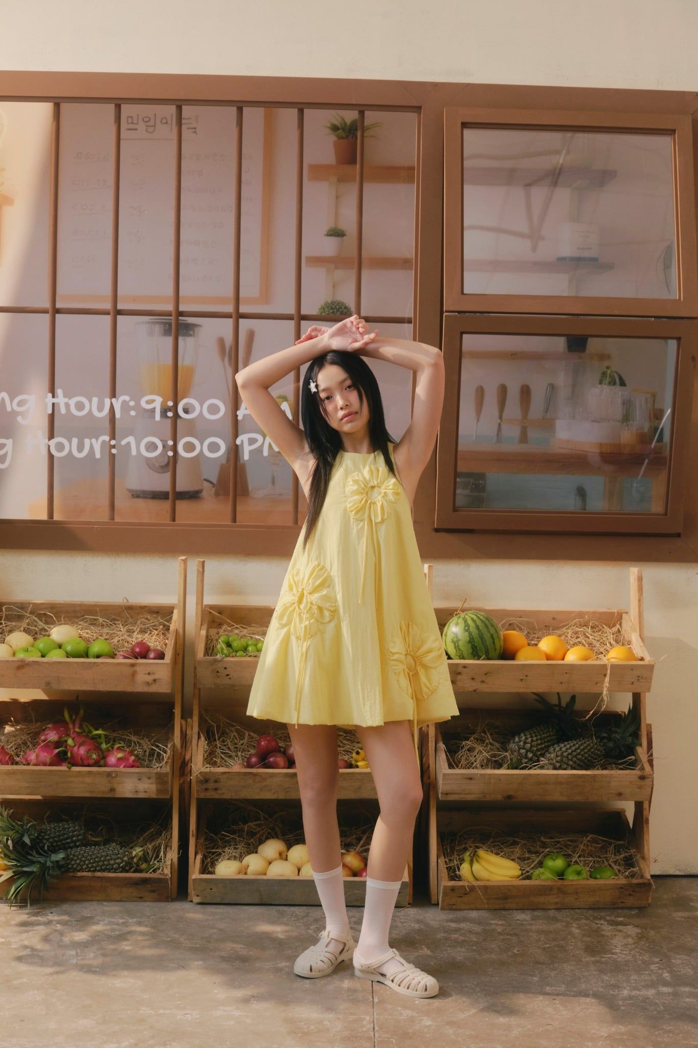 Váy bí họa tiết hoa Yellow Fleur Puff Mini Dress