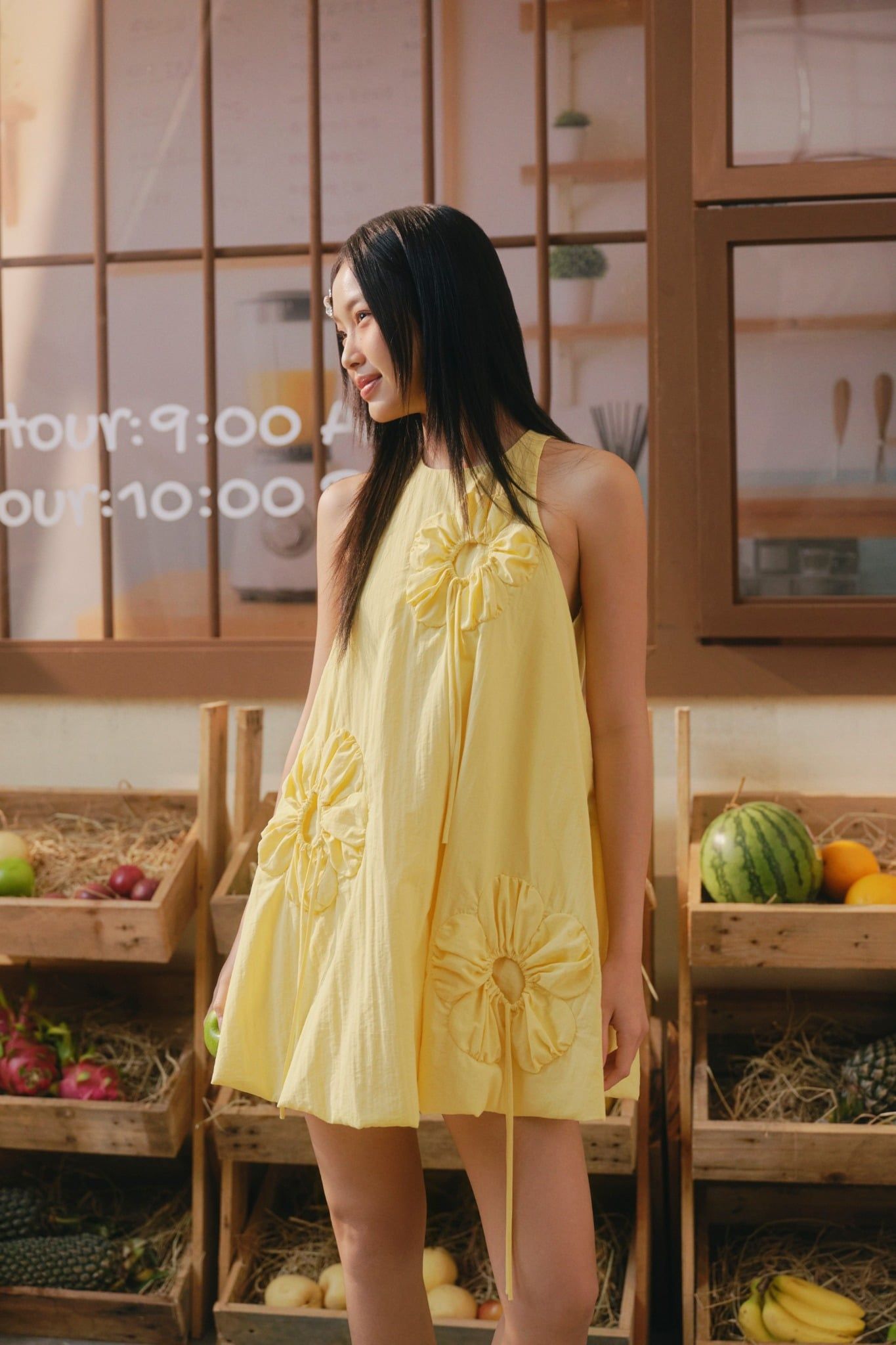 Váy bí họa tiết hoa Yellow Fleur Puff Mini Dress