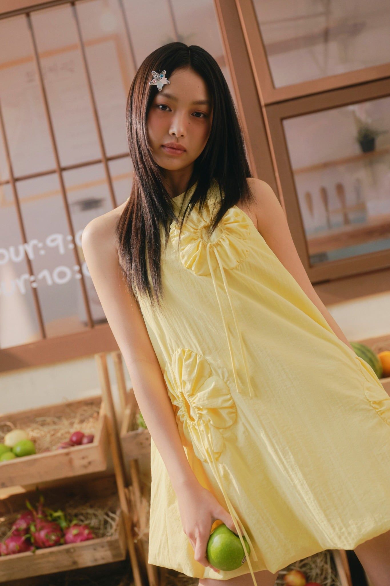 Váy bí họa tiết hoa Yellow Fleur Puff Mini Dress