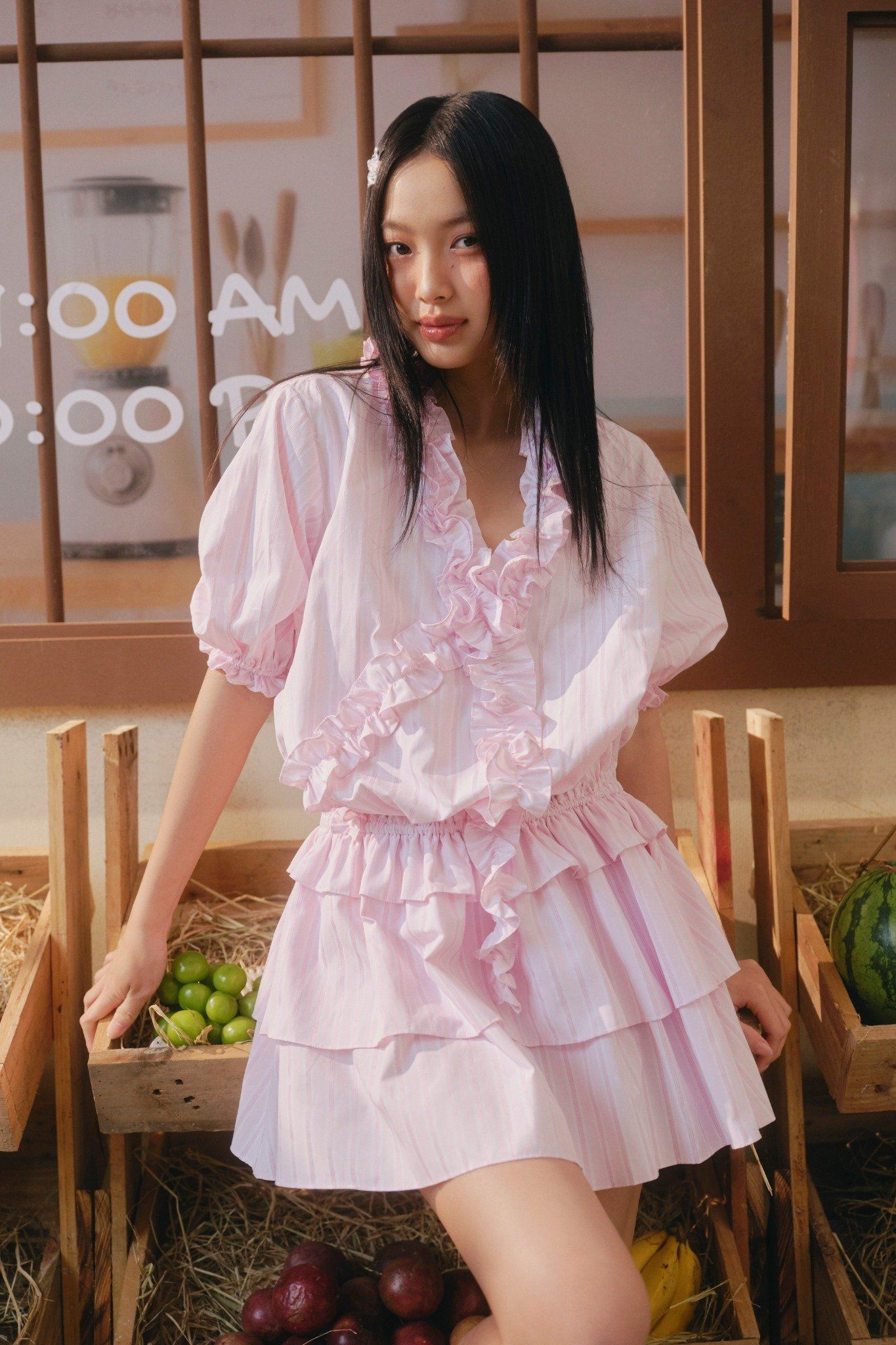 Pink Striped Ruffle Mini Dress