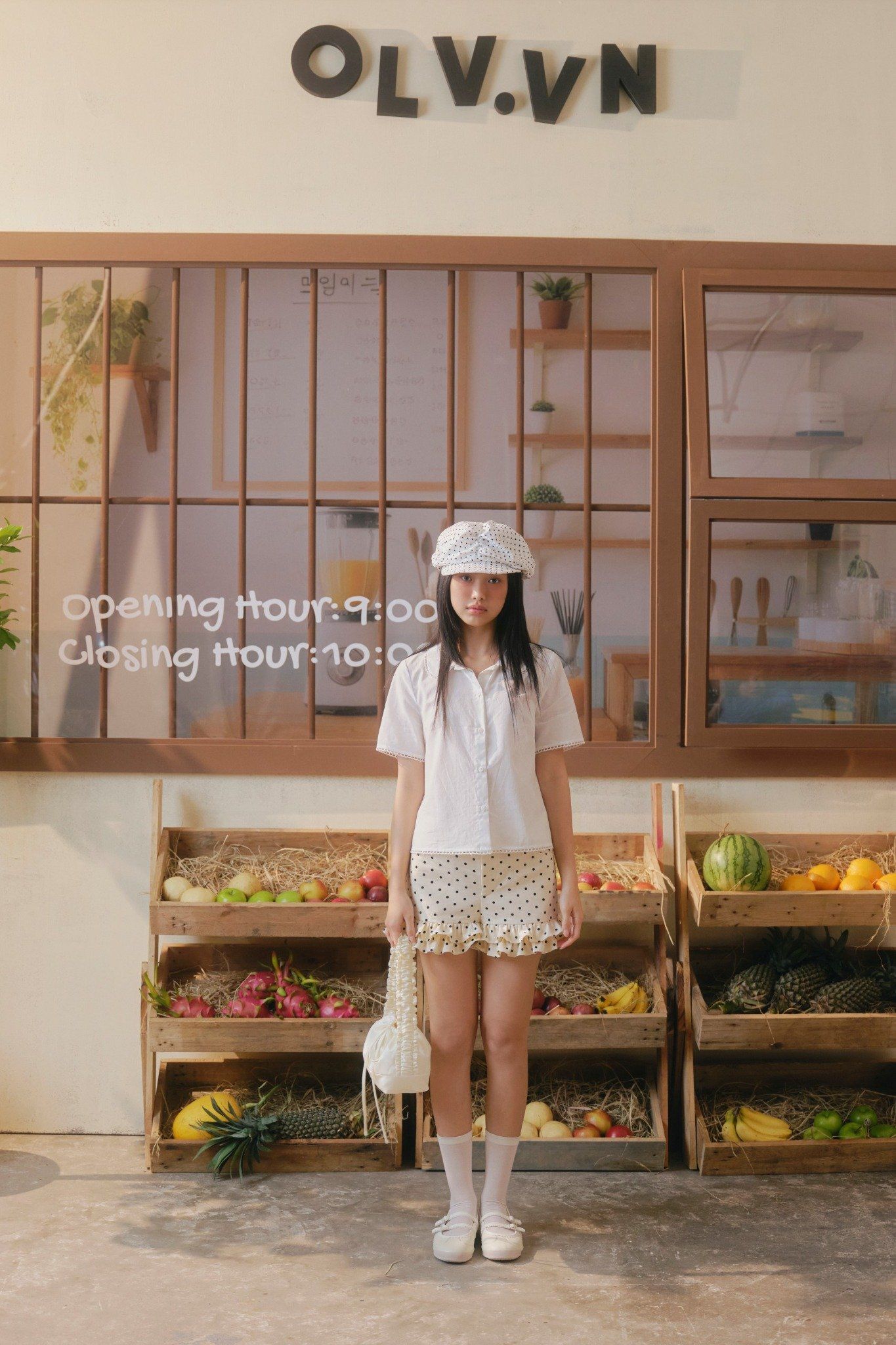 Quần Cream Kaki Polka Dot Ruffle Shorts