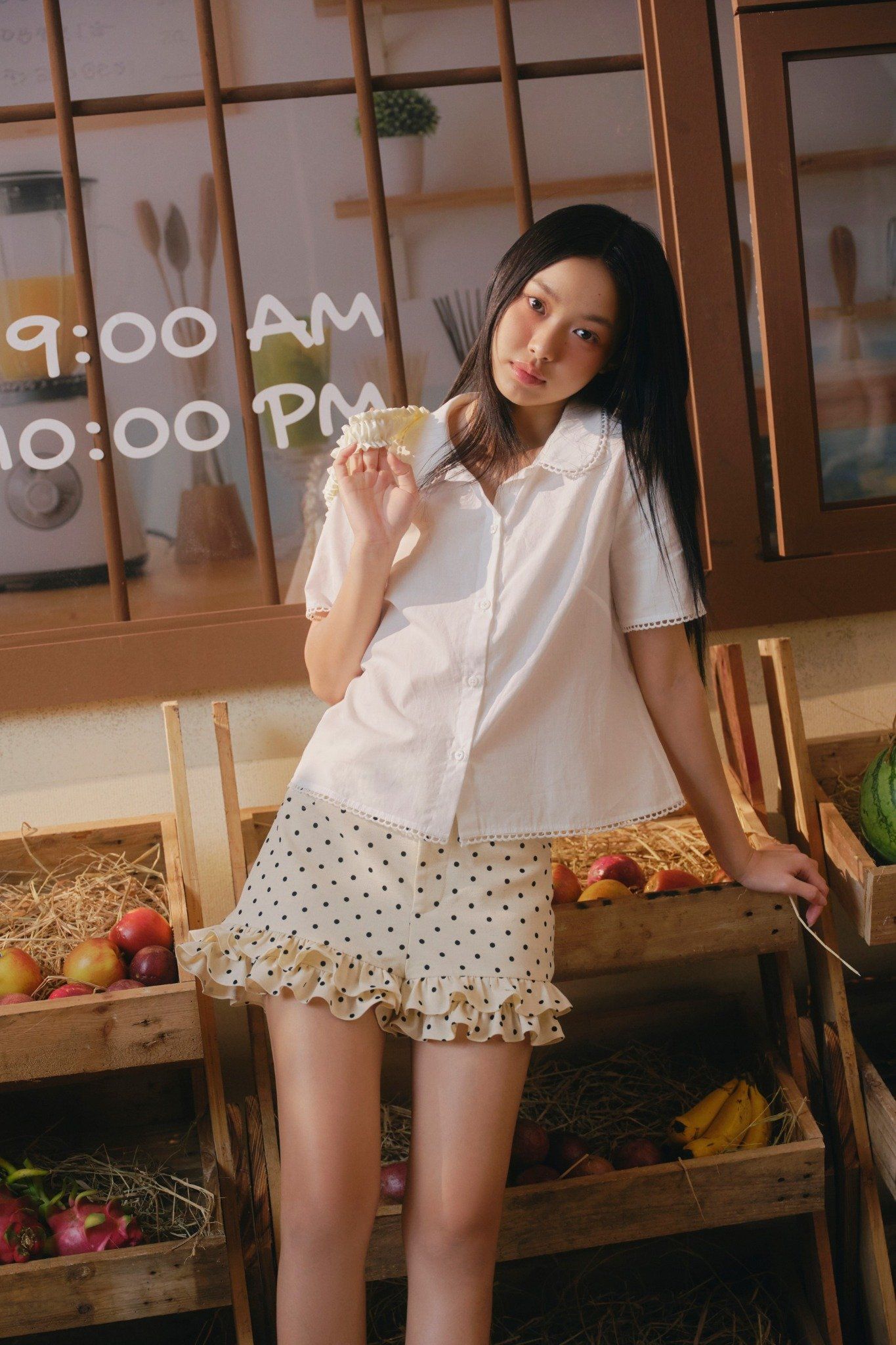 Quần Cream Kaki Polka Dot Ruffle Shorts