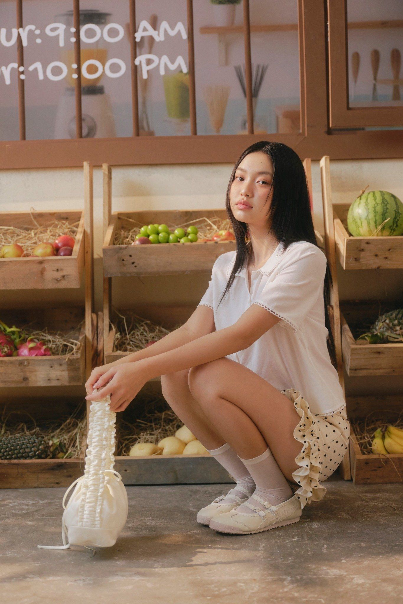 Quần Cream Kaki Polka Dot Ruffle Shorts