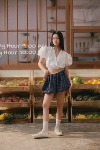 Quần Navy Checked Drawstring Shorts