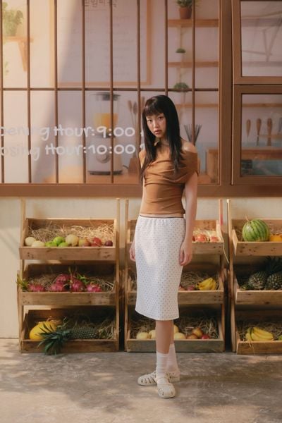  Áo Brown One Shoulder Draped Top 