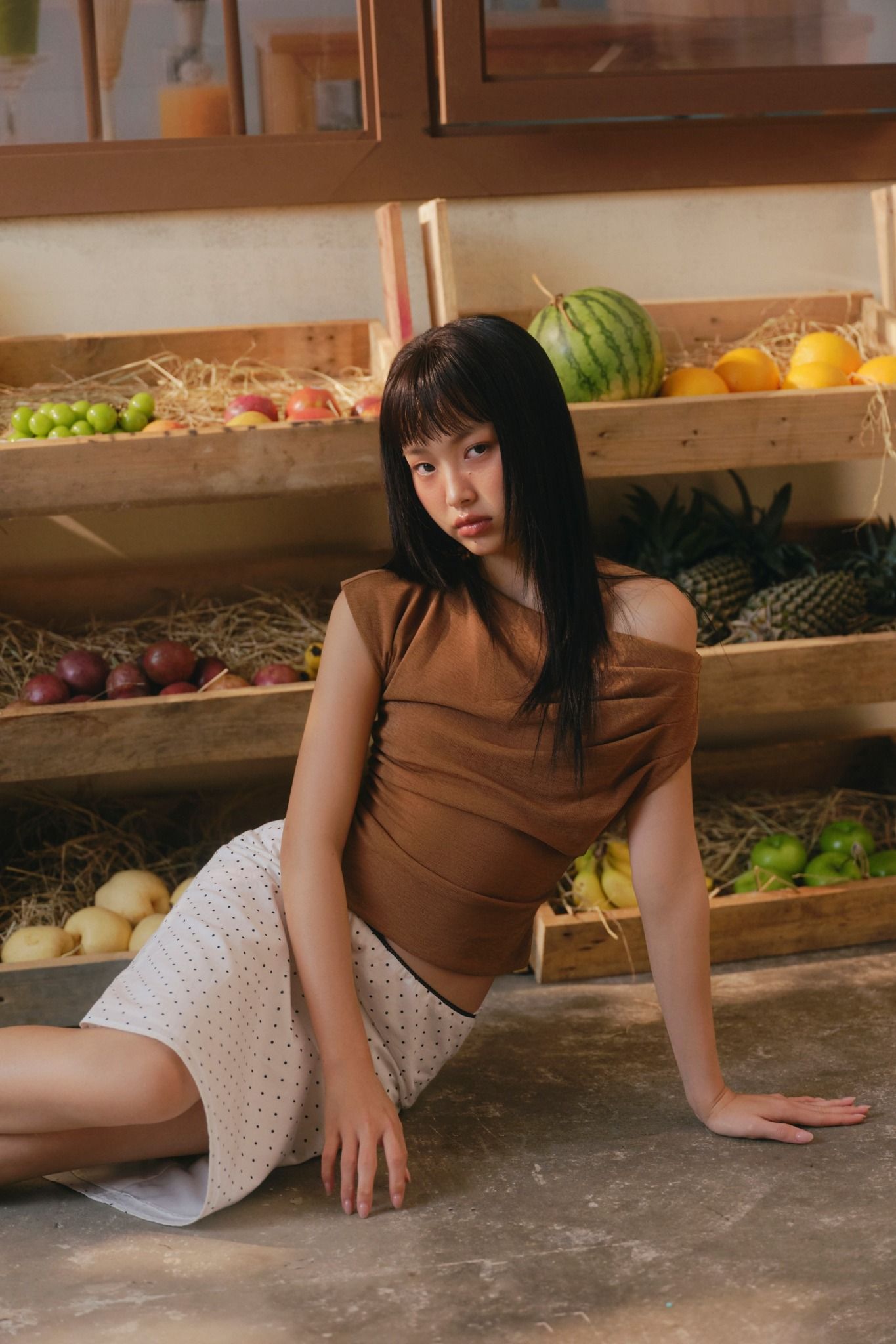 Áo Brown One Shoulder Draped Top