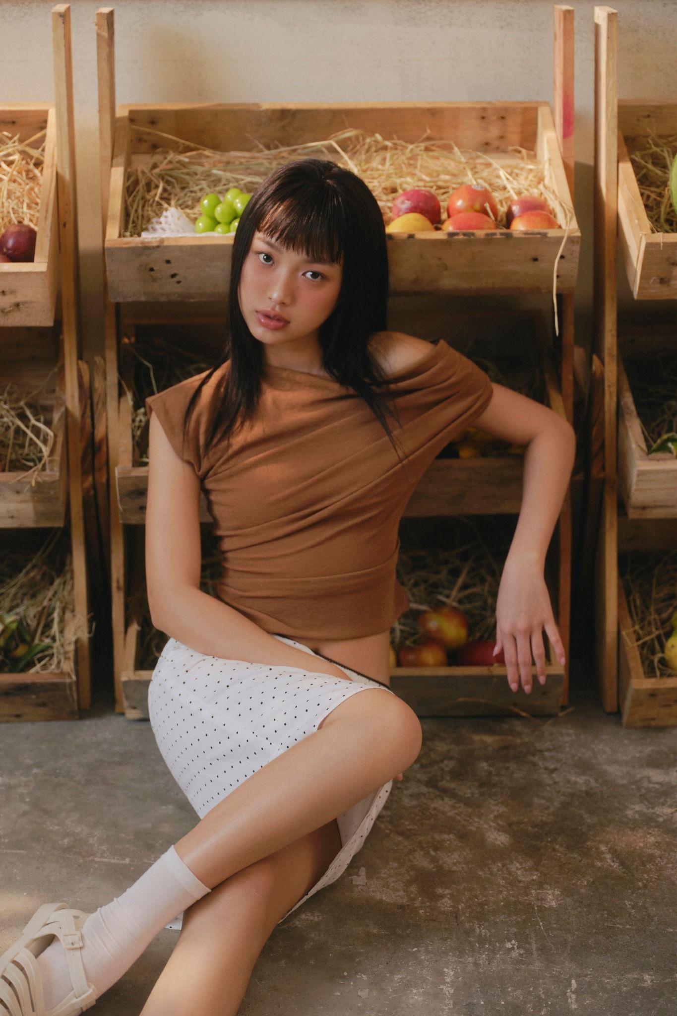 Áo Brown One Shoulder Draped Top