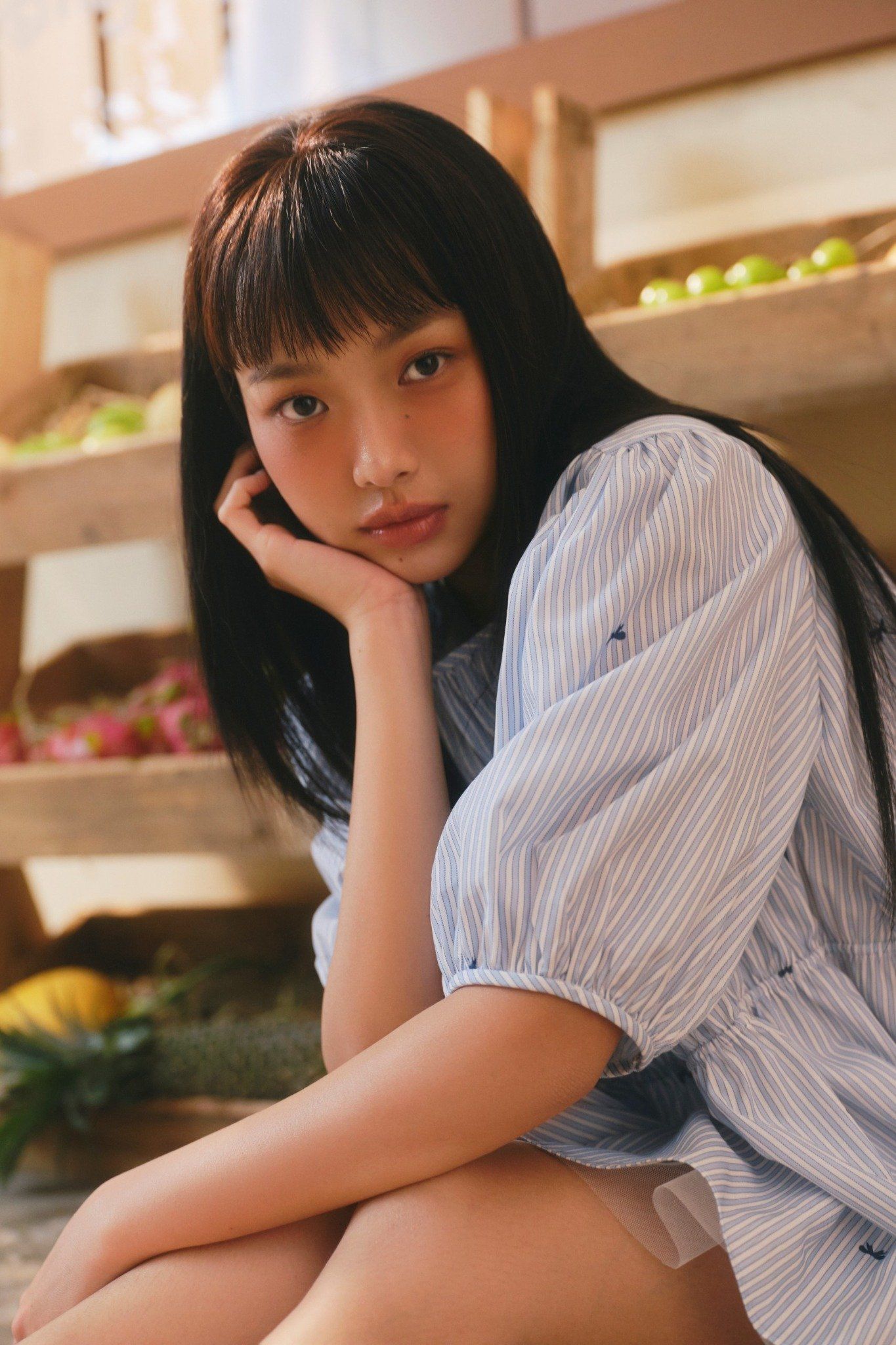 Striped Ruffled Puff Sleeve Set nhiều màu