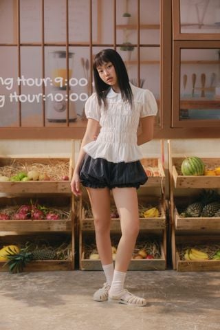 Quần Navy Cotton Striped Puff Shorts