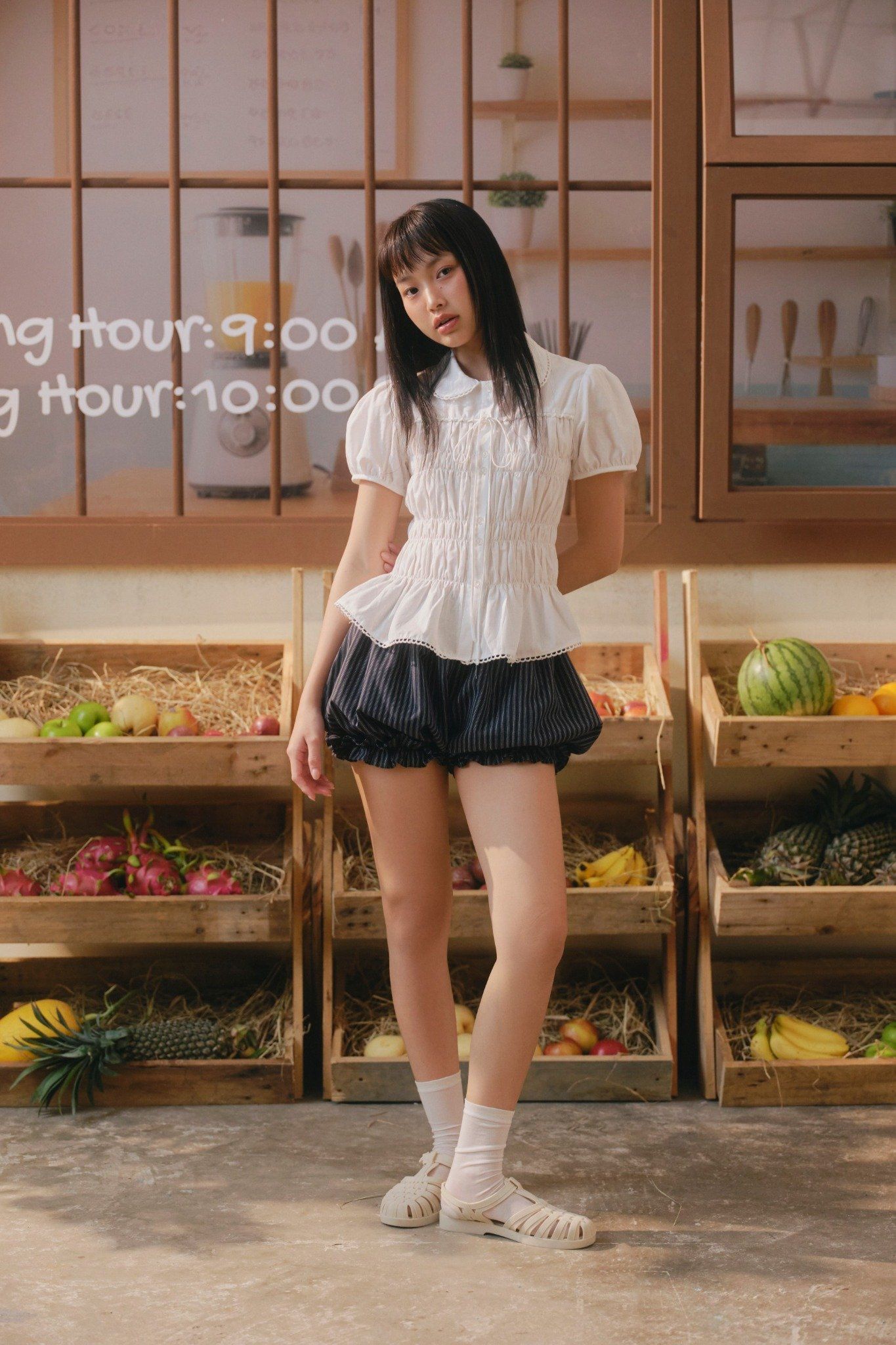 Quần Navy Cotton Striped Puff Shorts