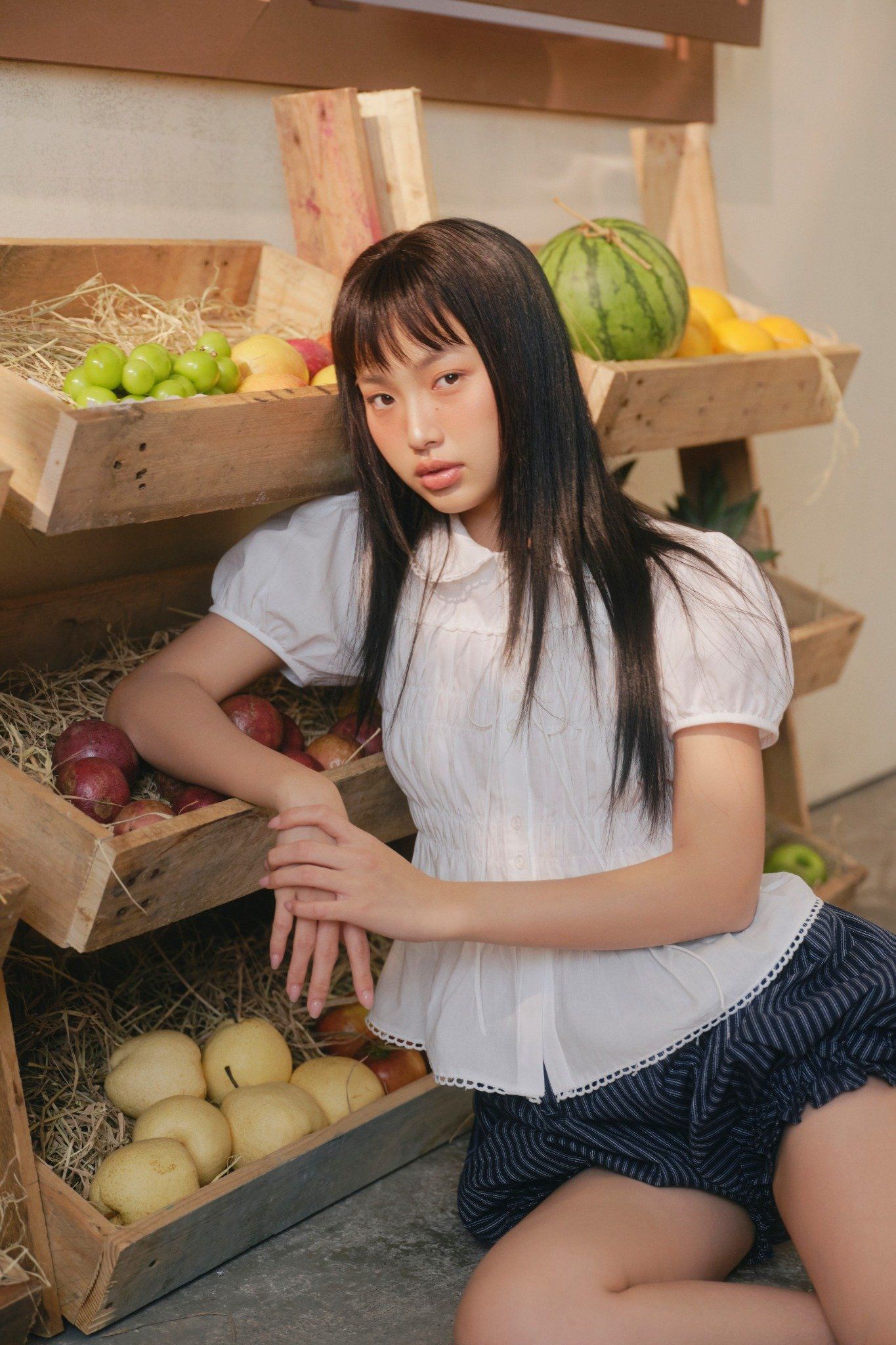 Áo White Puff Smocked Peplum Shirt