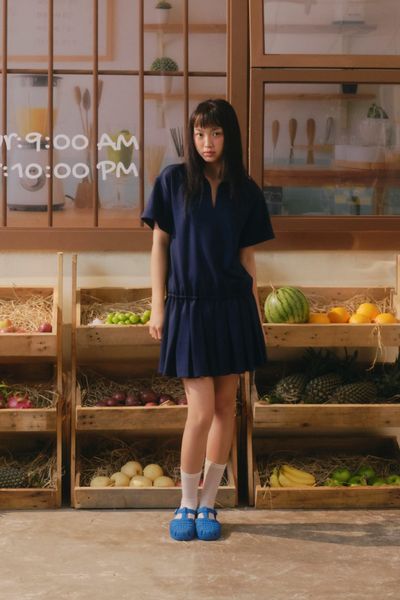  Set váy suông Navy V Neck Pleated Mini Set 