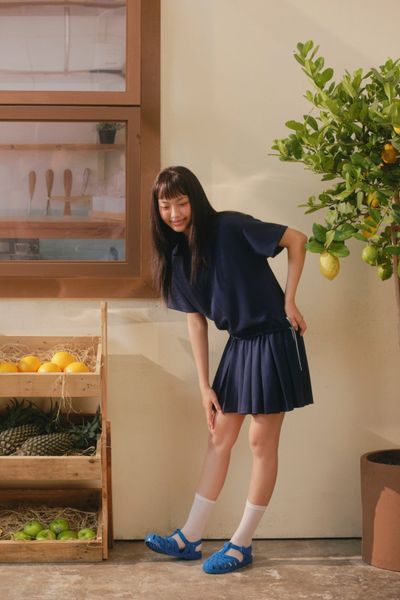  Set váy suông Navy V Neck Pleated Mini Set 
