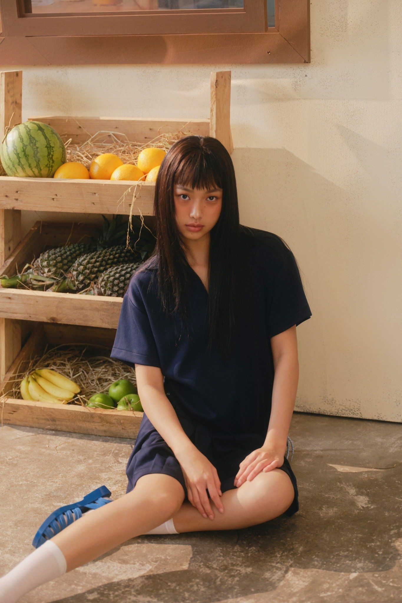 Navy V Neck Pleated Mini Set