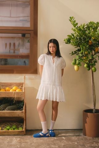 Váy babydoll White Ruffled Babydoll Dress