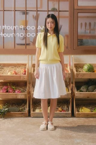 Chân váy White Cotton Midi Flared Skirt