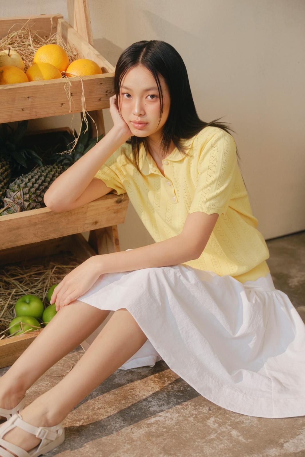 Chân váy White Cotton Midi Flared Skirt