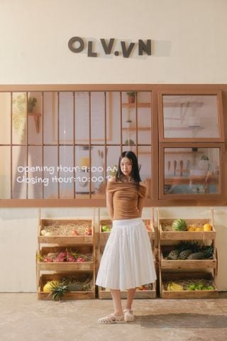 Chân váy White Parachute Pleated Midi Skirt