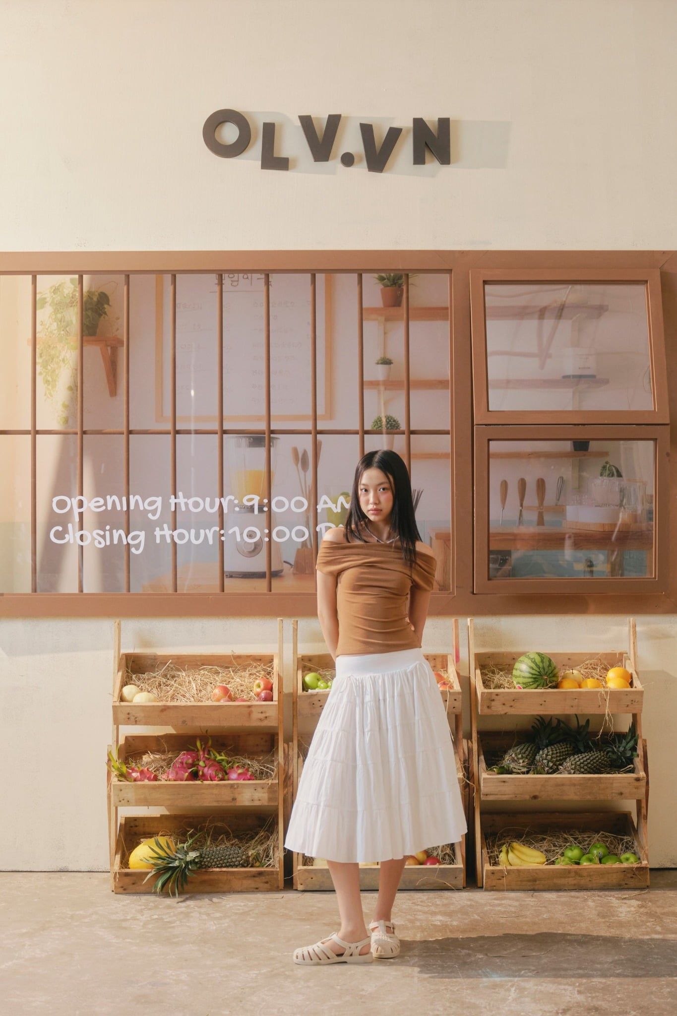 Chân váy White Parachute Pleated Midi Skirt