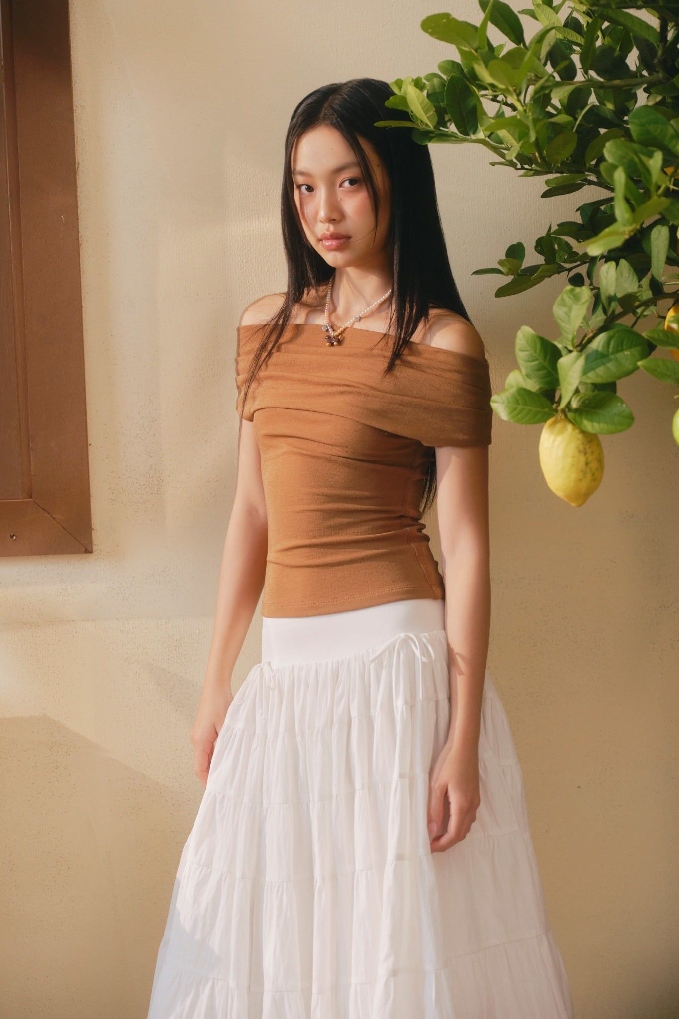 Chân váy White Parachute Pleated Midi Skirt