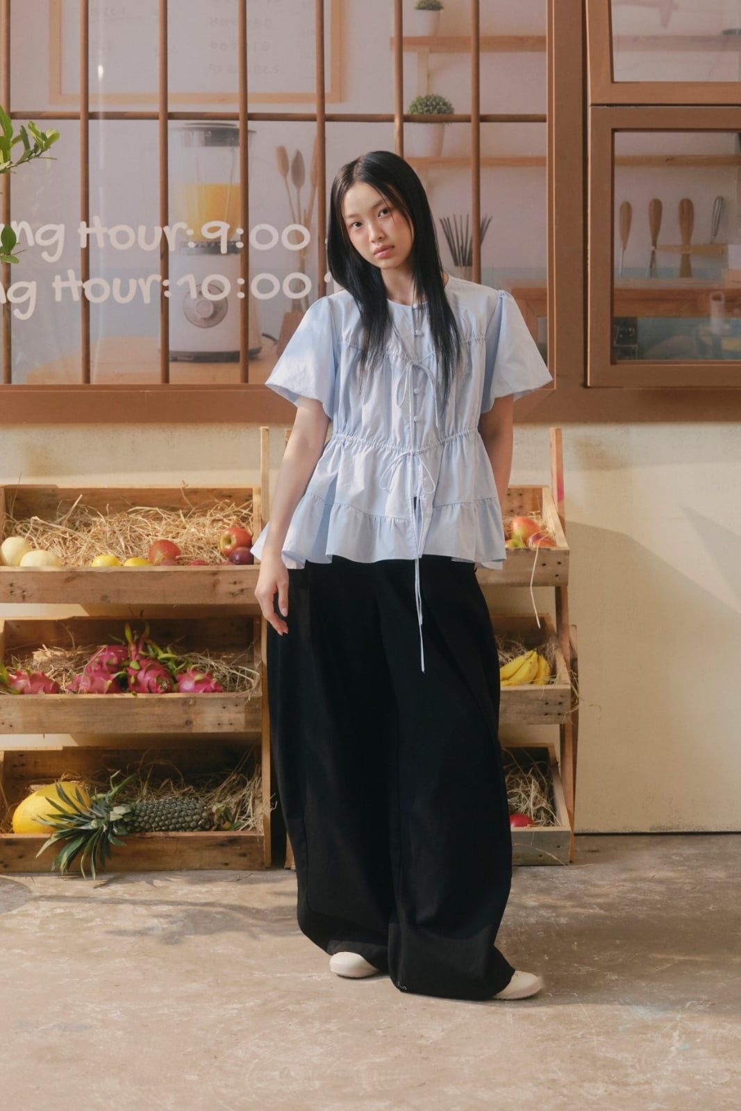 Áo Drawstring Ruffle Babydoll Shirt nhiều màu