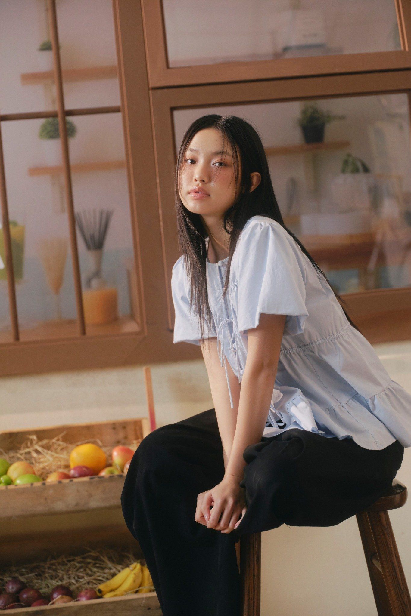 Áo Drawstring Ruffle Babydoll Shirt nhiều màu