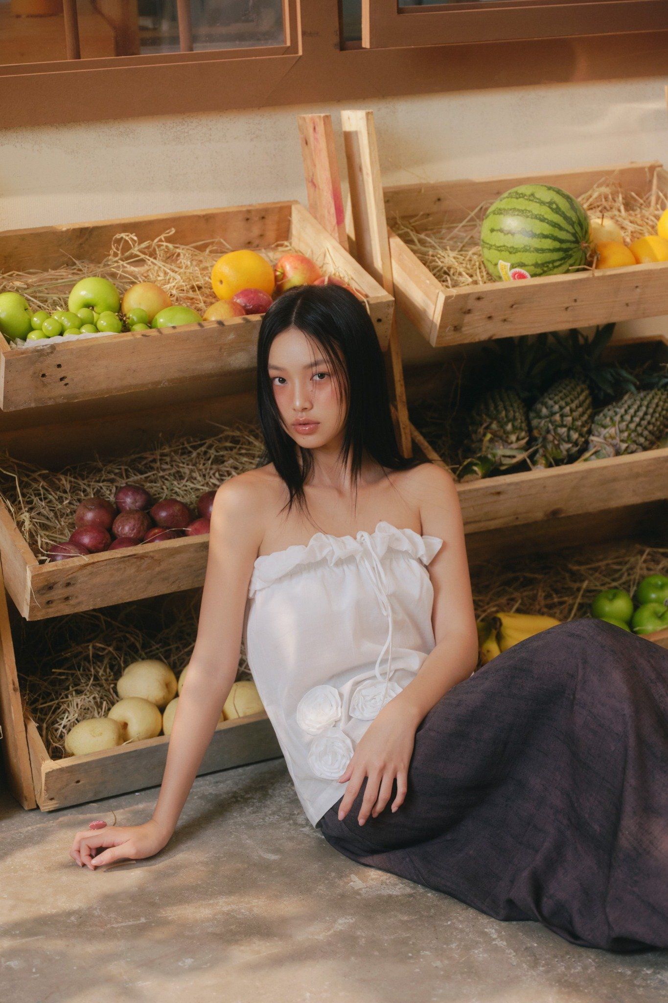 Áo White Cotton Ruffled Tube Top