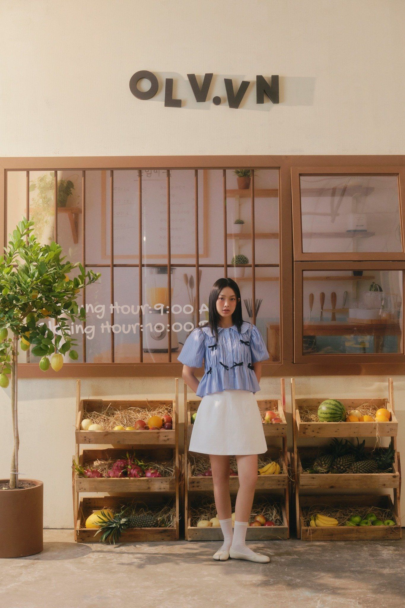 Áo Blue Kate Striped Puff Sleeve Shirt