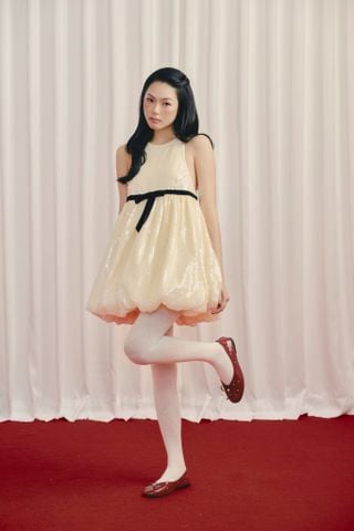 Đầm tiệc dáng bí Cream Sequin Halter Mini Dress