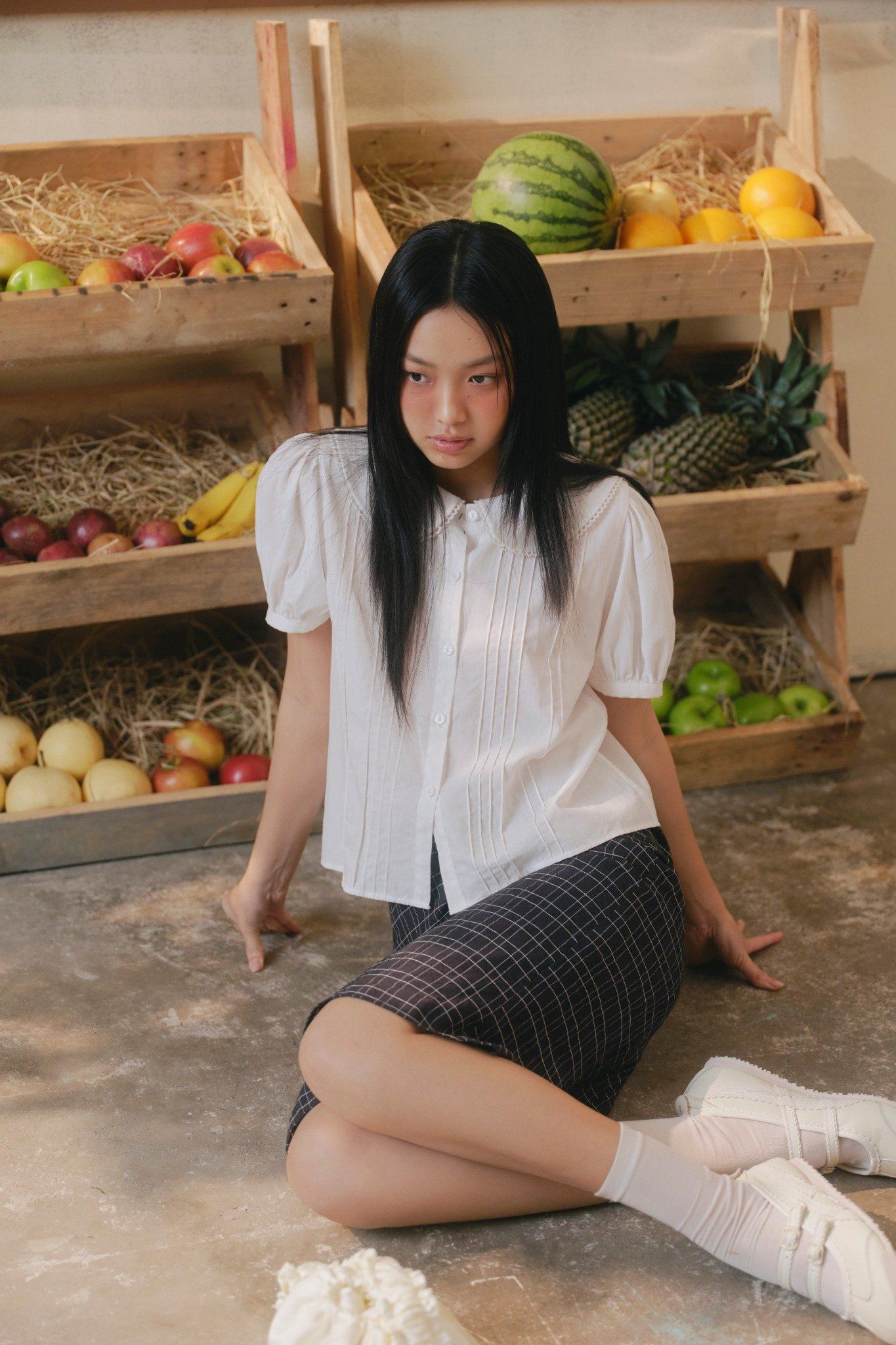 Áo White Linen Puff Sleeve Collar Shirt