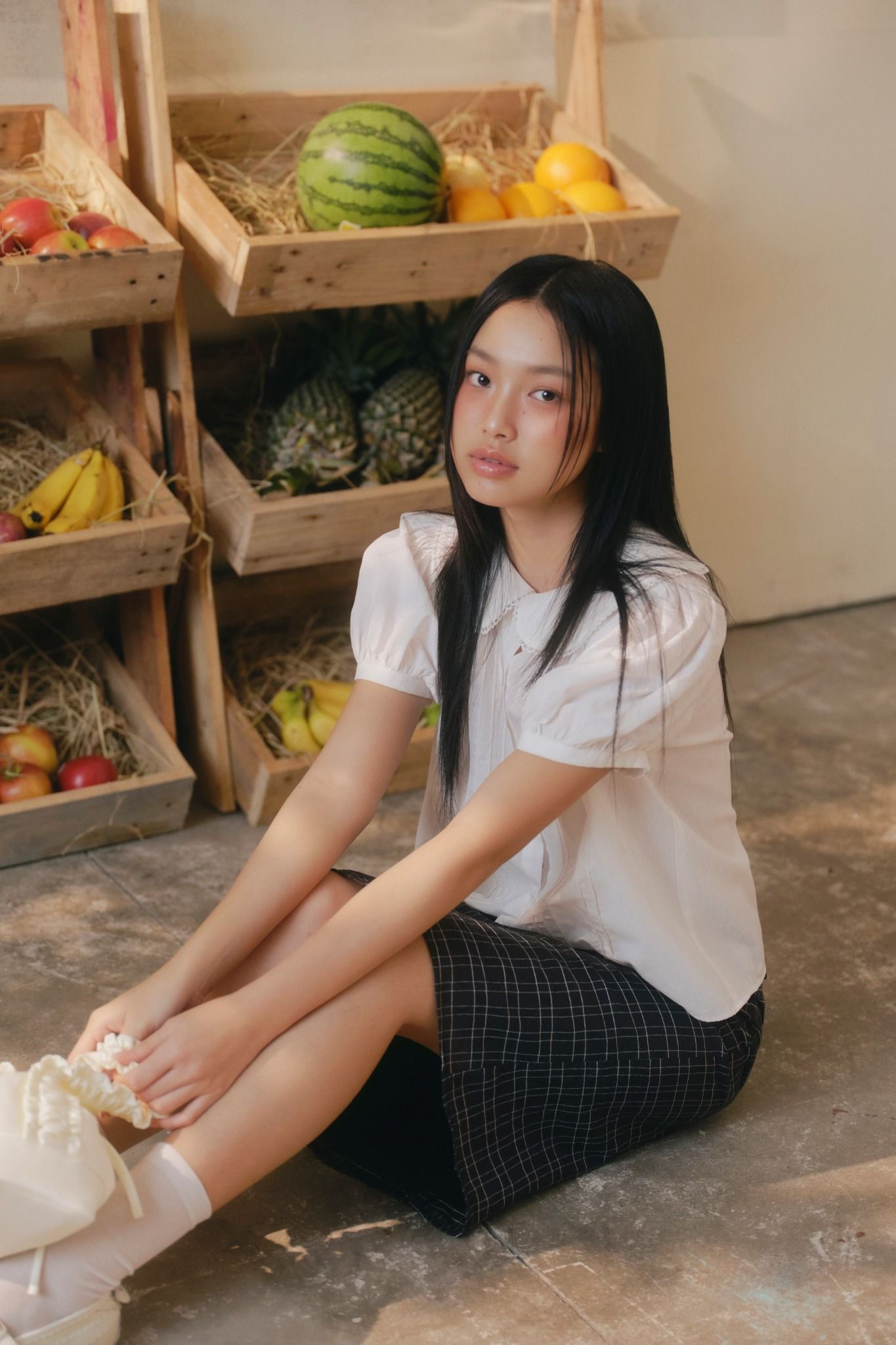 Áo White Linen Puff Sleeve Collar Shirt