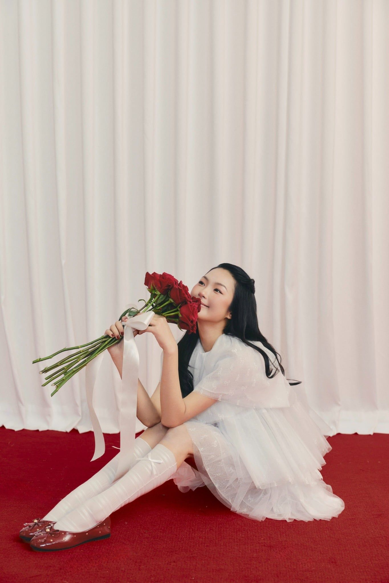 Váy tiệc dáng tầng White Chiffon Bowy Layered Mini Dress