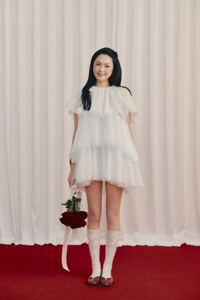  Váy tiệc dáng tầng White Chiffon Bowy Layered Mini Dress 