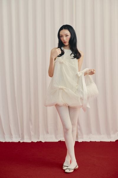  Váy tiệc dáng ngắn Ivory Halter Bow Puff Mini Dress 